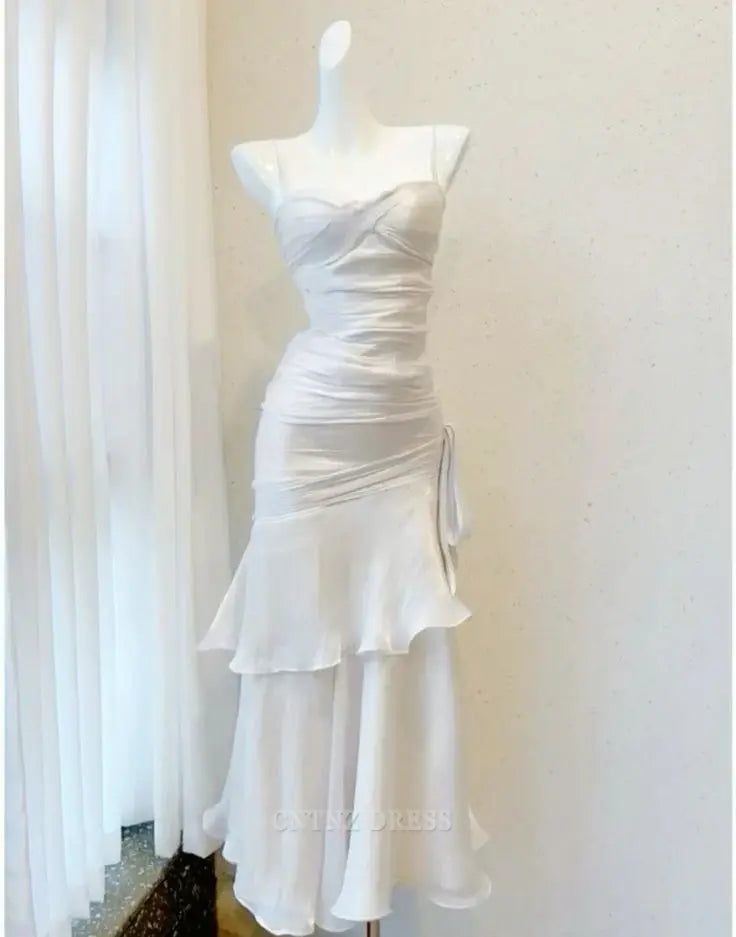 Wholesa Sheath Elegant Straps Sleeveless White formal dresses Bridesmaid Dresses evening gown Prom Dress