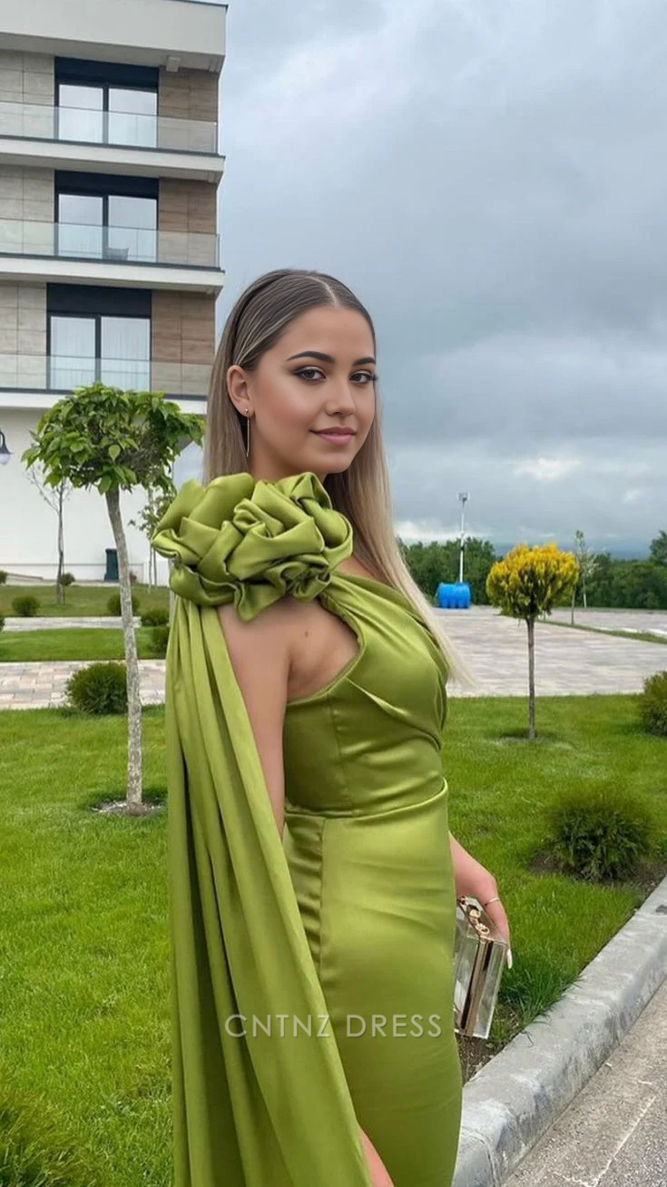 Wholesa Sheath One Shoulder Olive Green Sexy Long formal dresses Bridesmaid Dresses evening gown Prom Dress