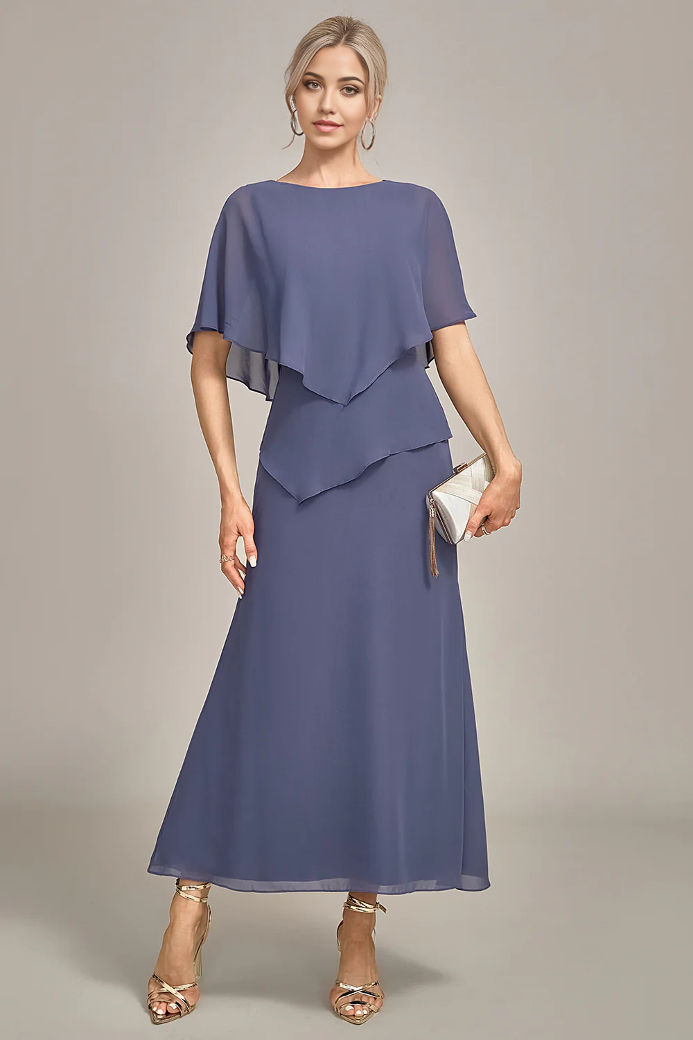 Wholesa Sheath Scoop Tea-Length Chiffon Mother of the Bride Dress