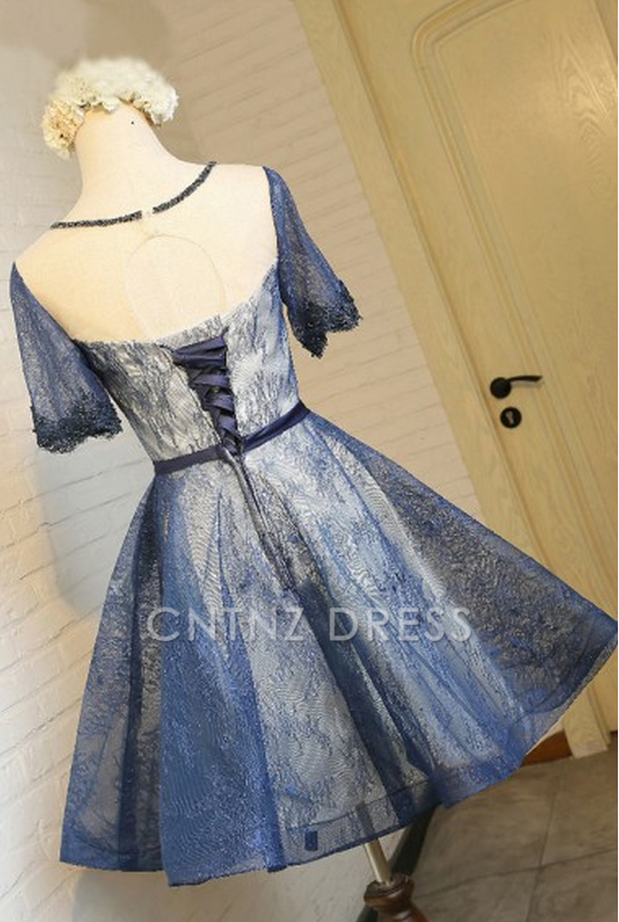 CNTNZ DRESS Hot Sale Short Prom Dress A-Line Crew Short Sleeves Lace Fashion Graduation Dress Retro Homecoming Dress