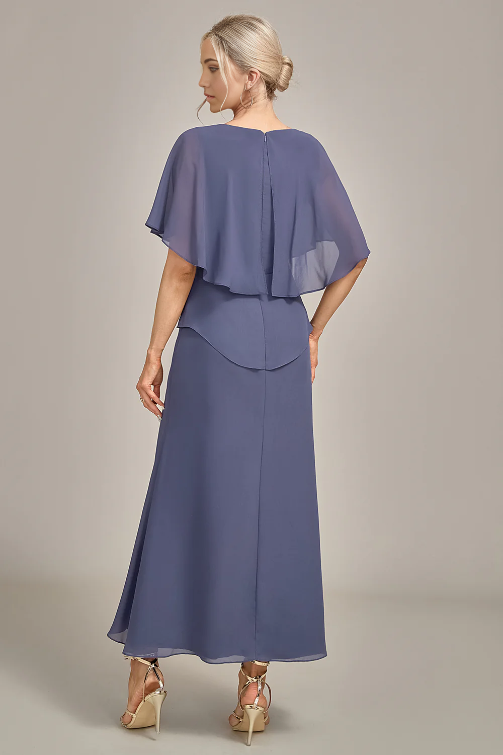 Wholesa Sheath Scoop Tea-Length Chiffon Mother of the Bride Dress