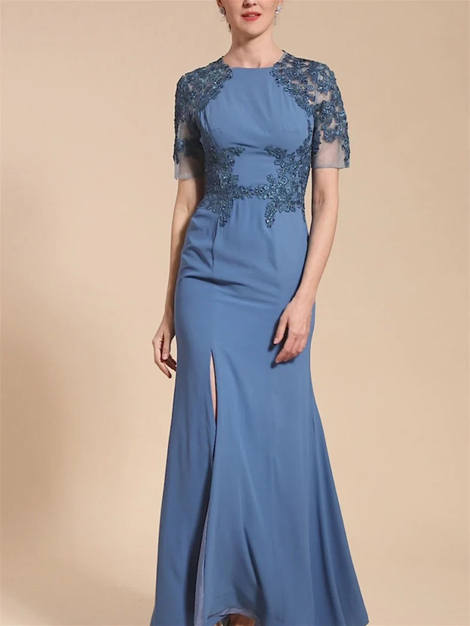 Wholesa Mermaid Short Sleeves Mother Of The Bride Dresses With Slit