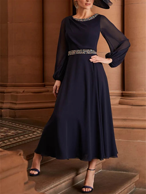 Wholesa A-Line Neck Long Sleeves Tea-Length Mother Of The Bride Dresses