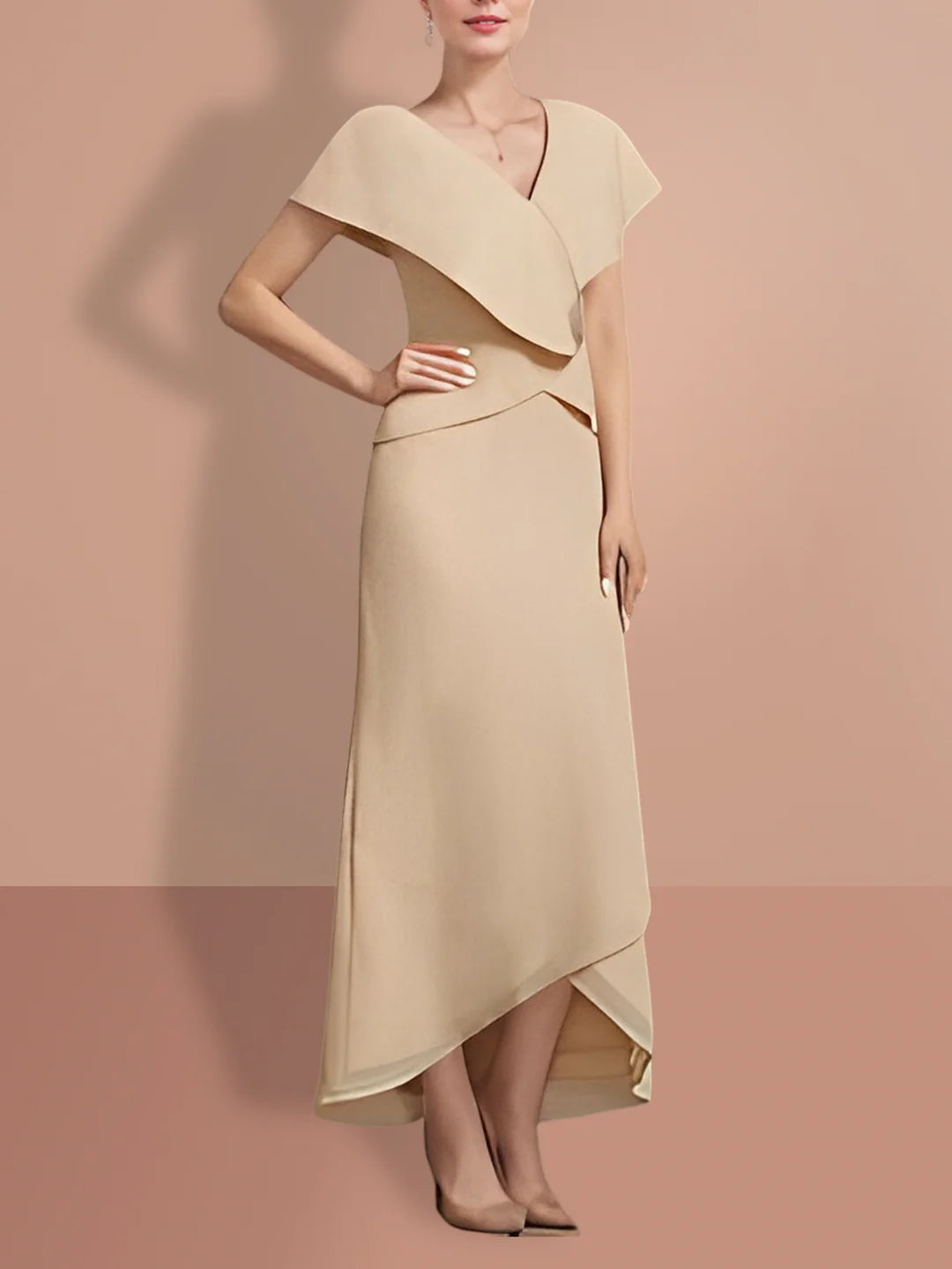 Wholesa A-Line Short Sleeves V Neck Mother of the Bride Dresses