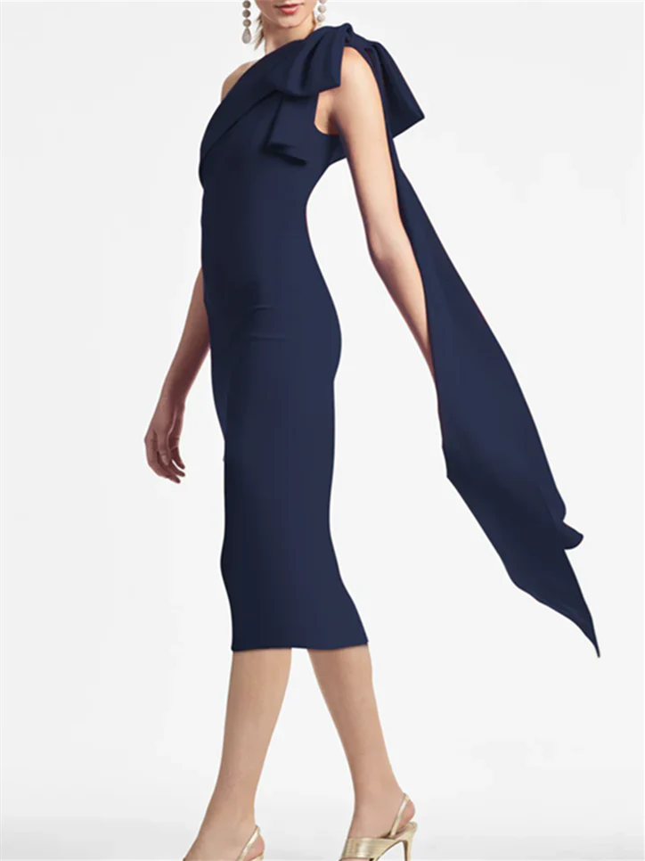 Wholesa Sheath One Shoulder Tea Length Mother of the Bride Dresses