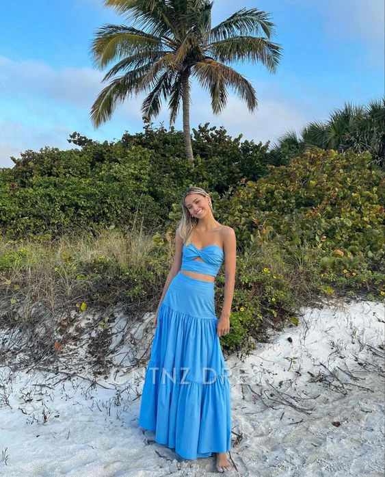 Wholesa Two Piece Beach Strapless Elegant Long formal dresses Bridesmaid Dresses evening gown Prom Dress