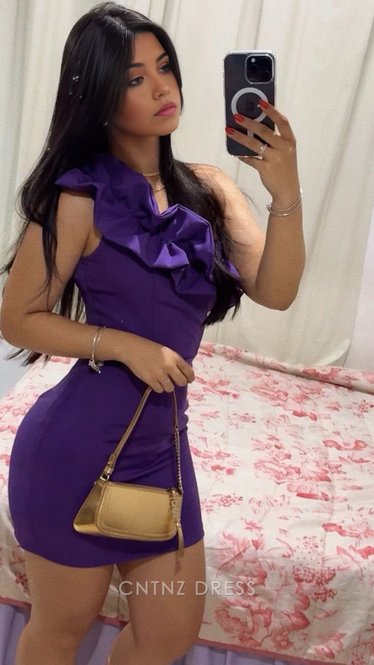 Wholesa Sheath Sexy One Shoulder Purple Tight Homecoming Dress formal dresses Bridesmaid Dresses evening gown Prom Dress