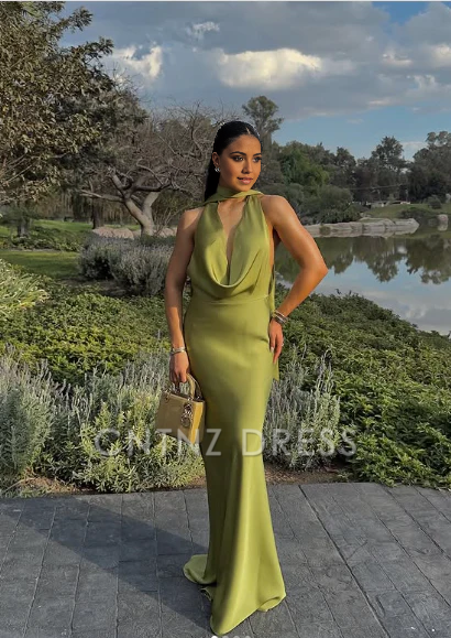 Wholesa Sheath Sexy Halter Green Satin formal dresses Bridesmaid Dresses evening gown Prom Dress