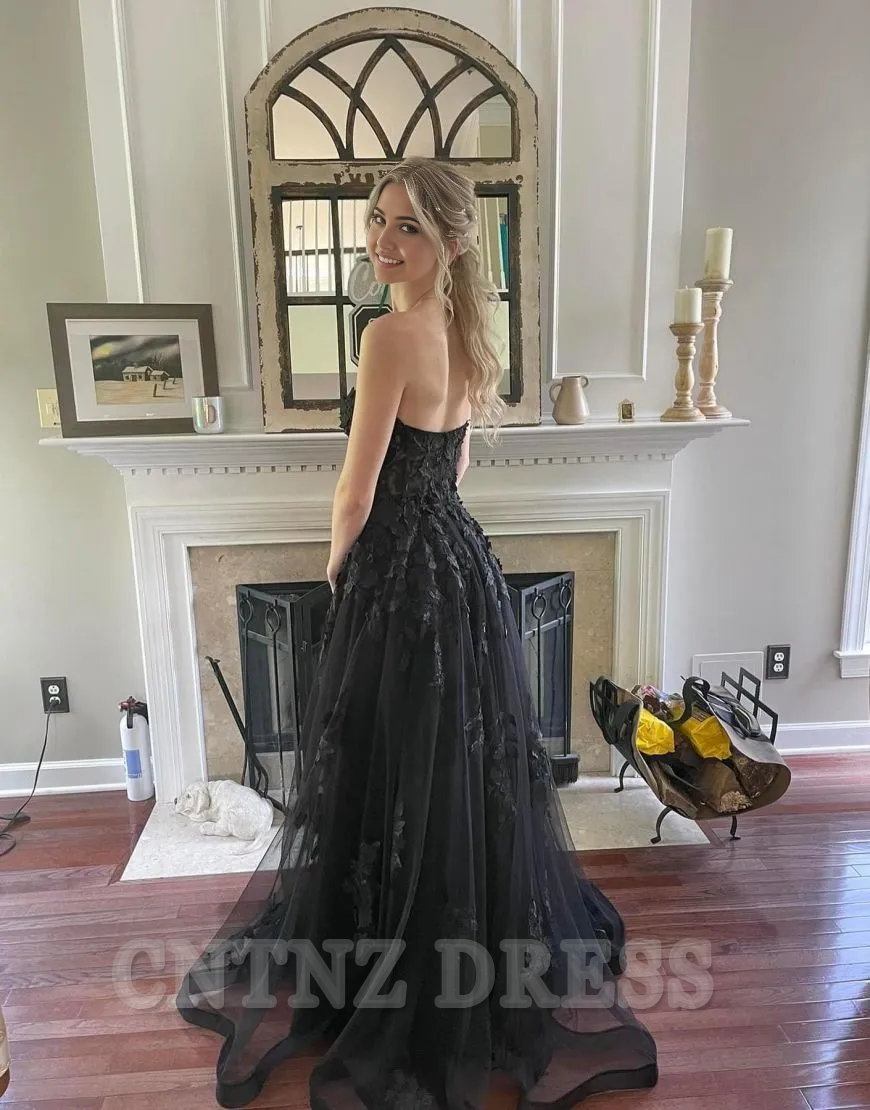 Wholesa A-Line Strapless sleeveless formal dresses evening gown Prom Dress With Appliques