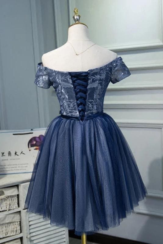 CNTNZ DRESS Hot Sale Homecoming Dress A Line Off the Shoulder Tulle Belt Cute Graduation Dress Applique Exquisite Short Prom Dress