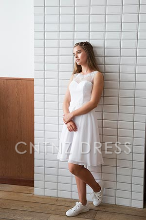 Wholesa A-line Lace Tulle Tea Length formal dresses Bridesmaid Dresses evening gown Prom Dress