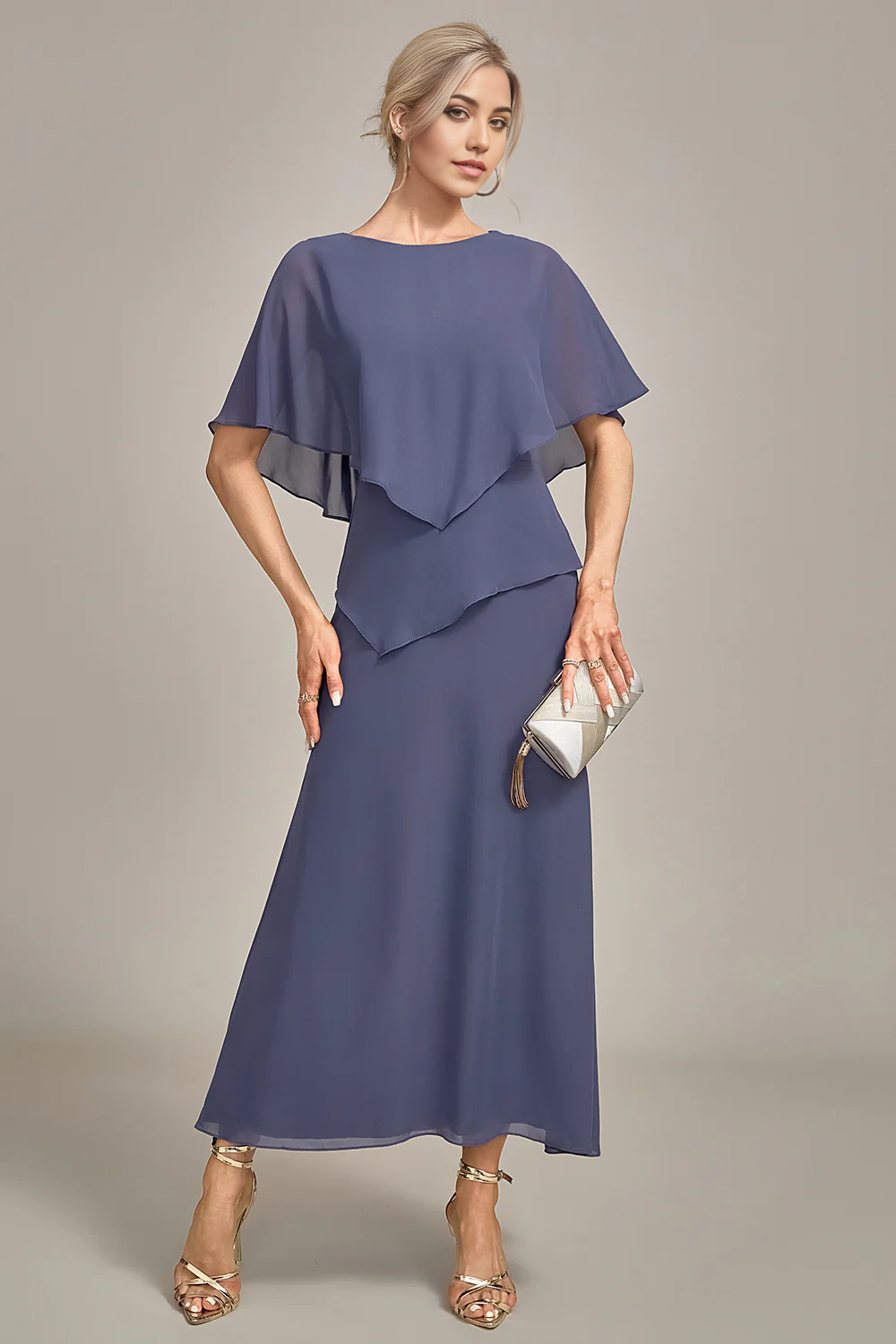 Wholesa Sheath Scoop Tea-Length Chiffon Mother of the Bride Dress