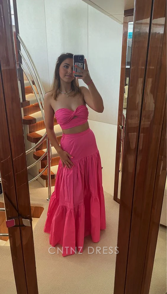 Wholesa Two Piece Beach Strapless Elegant Long formal dresses Bridesmaid Dresses evening gown Prom Dress