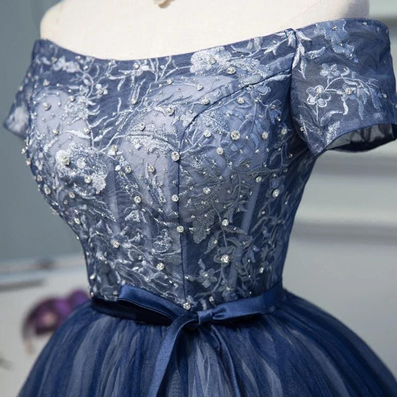 CNTNZ DRESS Hot Sale Homecoming Dress A Line Off the Shoulder Tulle Belt Cute Graduation Dress Applique Exquisite Short Prom Dress