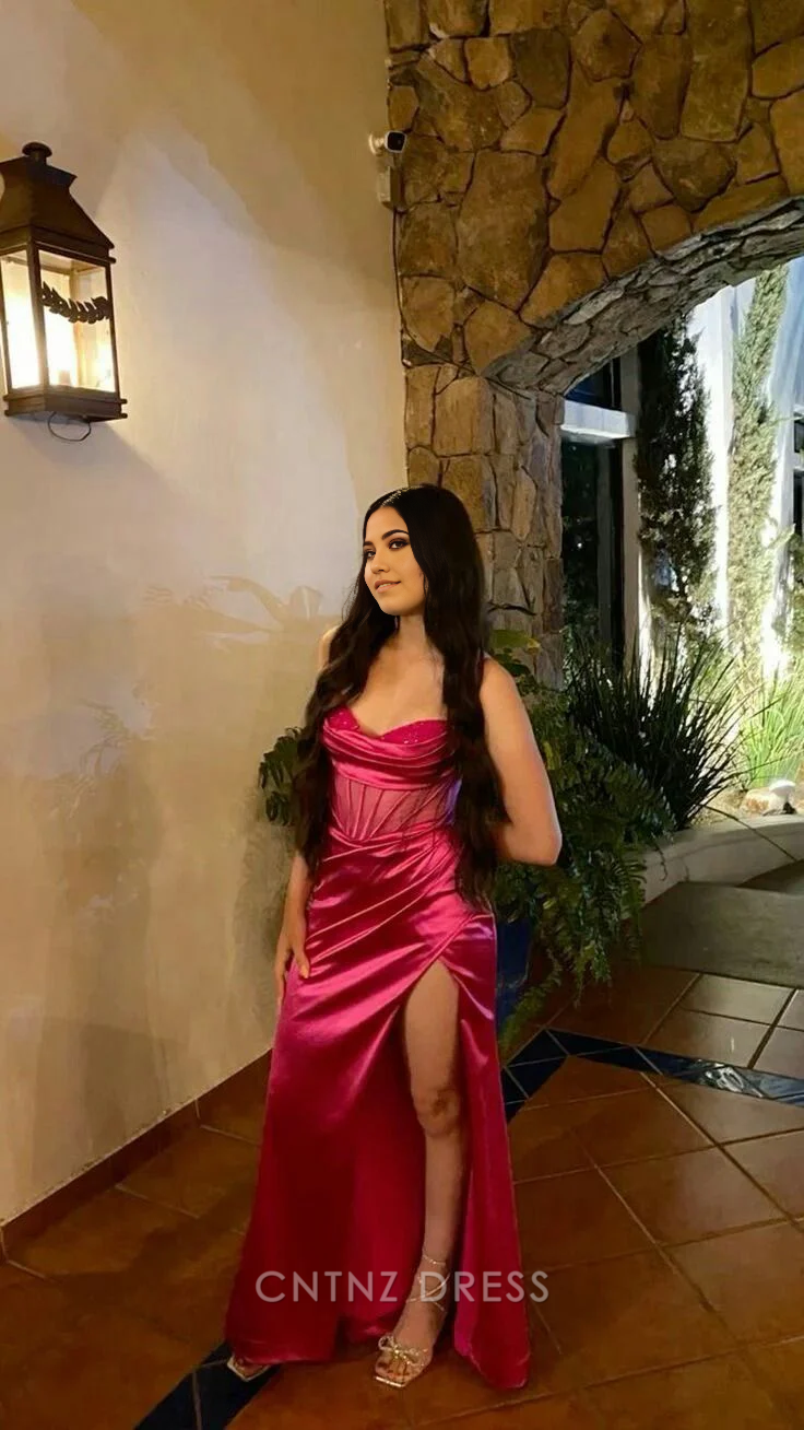 Wholesa Mermaid Spaghetti Straps Satin Beaded Long formal dresses Bridesmaid Dresses evening gown Prom Dress