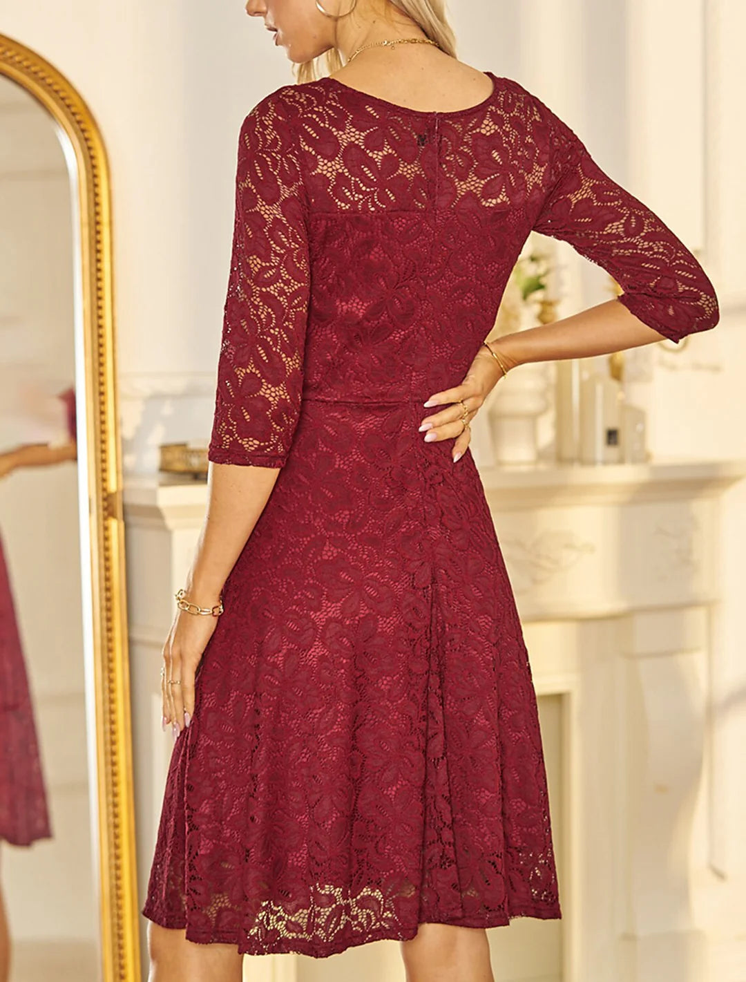 Wholesa A-Line V Neck Lace Wedding Guest Cocktail Dresses