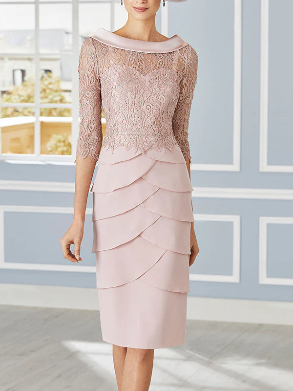 Wholesa Sheath Scoop Neck 3/4 Sleeves Knee-Length Mother Of The Bride Dresses