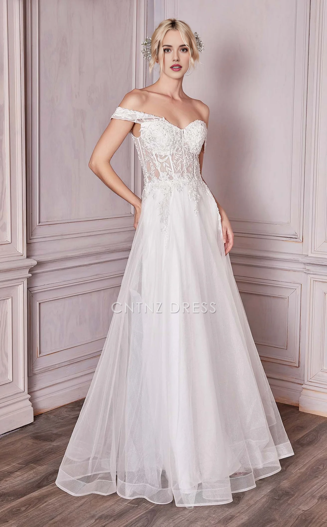 CNTNZ DRESS Elegant A-Line Sweetheart Neckline Off-Shoulder Backless Lace Applique Fashionl Hot Sale Wedding Dress