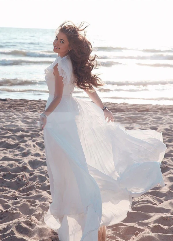 Wholesa A-Line V-Neck Short Sleeves Chiffon Bridal Dresses Wedding Dresses