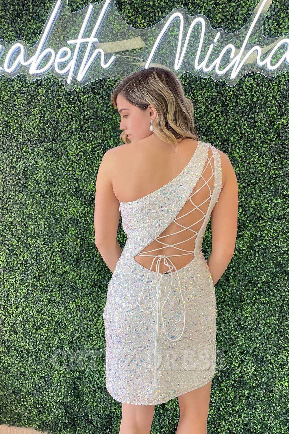 Wholesa Sheath One Shoulder Corset Back formal dresses Bridesmaid Dresses evening gown Prom Dress Homecoming Dress With Sequins