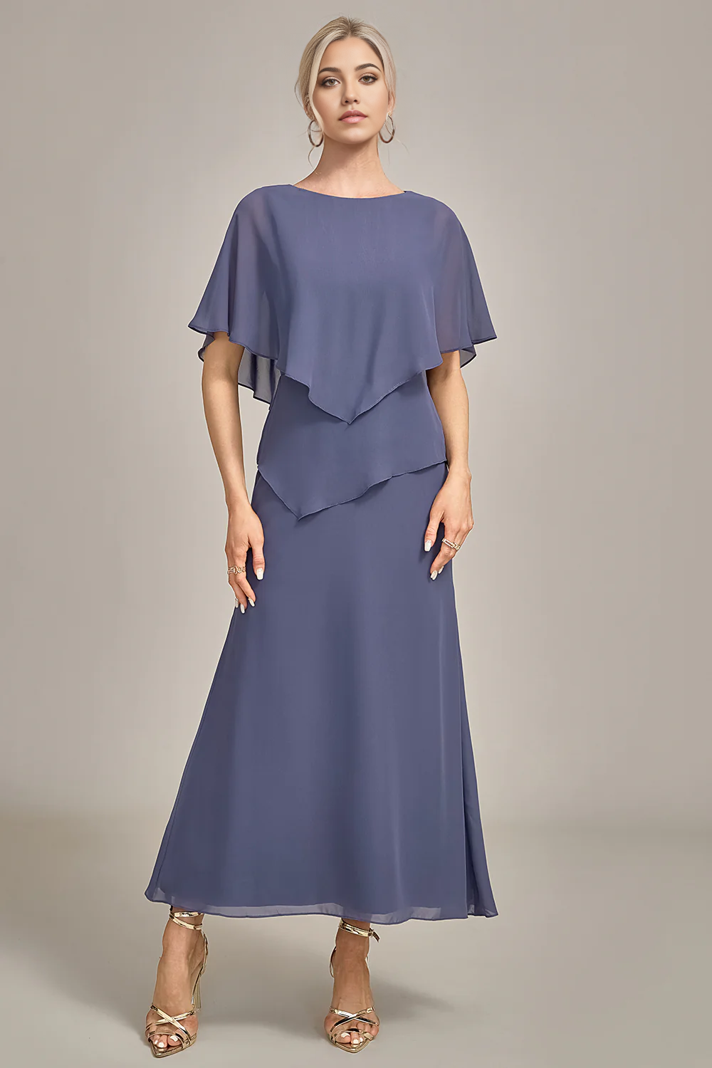Wholesa Sheath Scoop Tea-Length Chiffon Mother of the Bride Dress