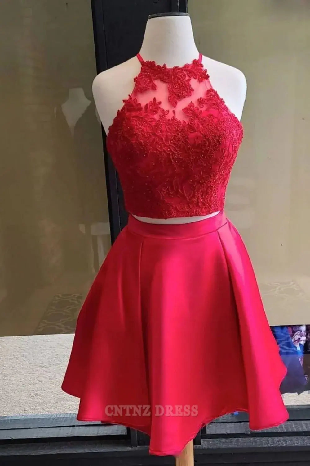 Wholesa A Line Halter Lace Top beading Homecoming Dress formal dresses Bridesmaid Dresses evening gown Prom Dress