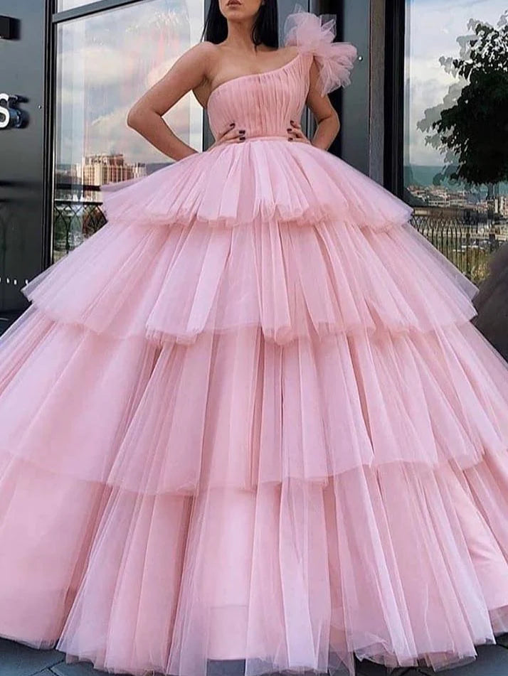 Wholesa Ball Gown One-Shoulder Floor-Length Long Prom Dresses