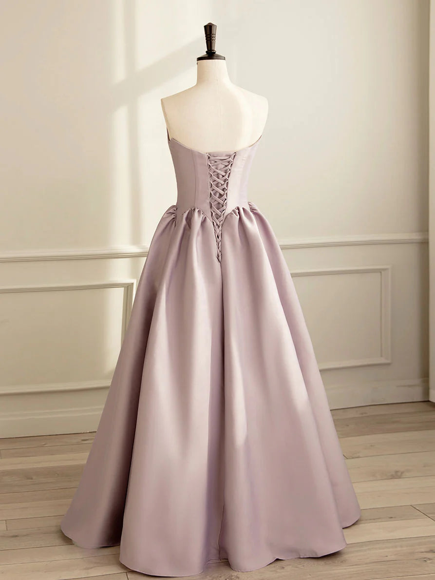 Wholesa A-line Formal Satin Pink Long Prom Dress