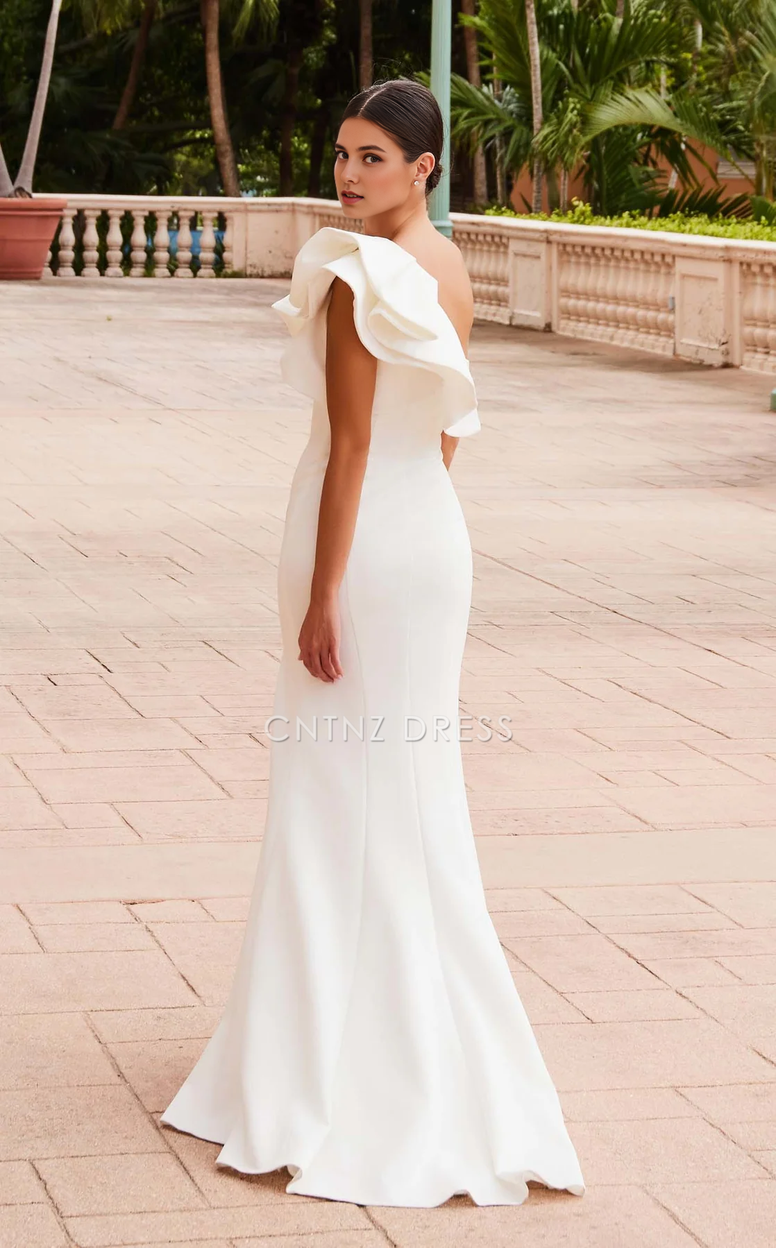 CNTNZ DRESS Fashion Sheath One-Shoulder Ruched Side Fork Elegant Hot Sale Wedding Dress