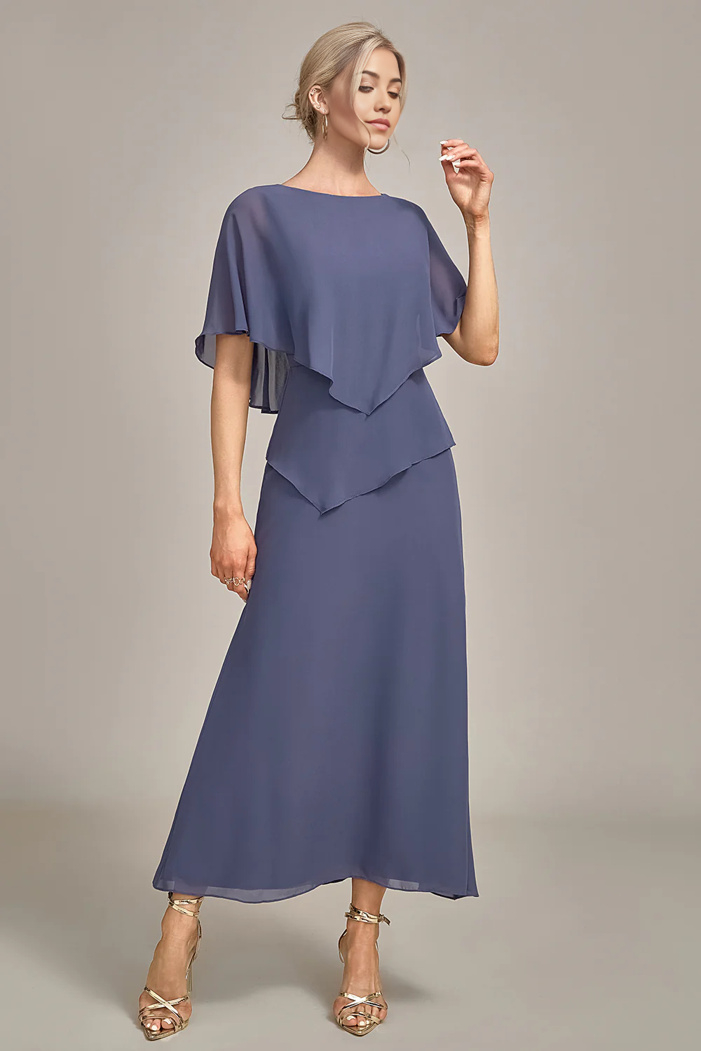 Wholesa Sheath Scoop Tea-Length Chiffon Mother of the Bride Dress