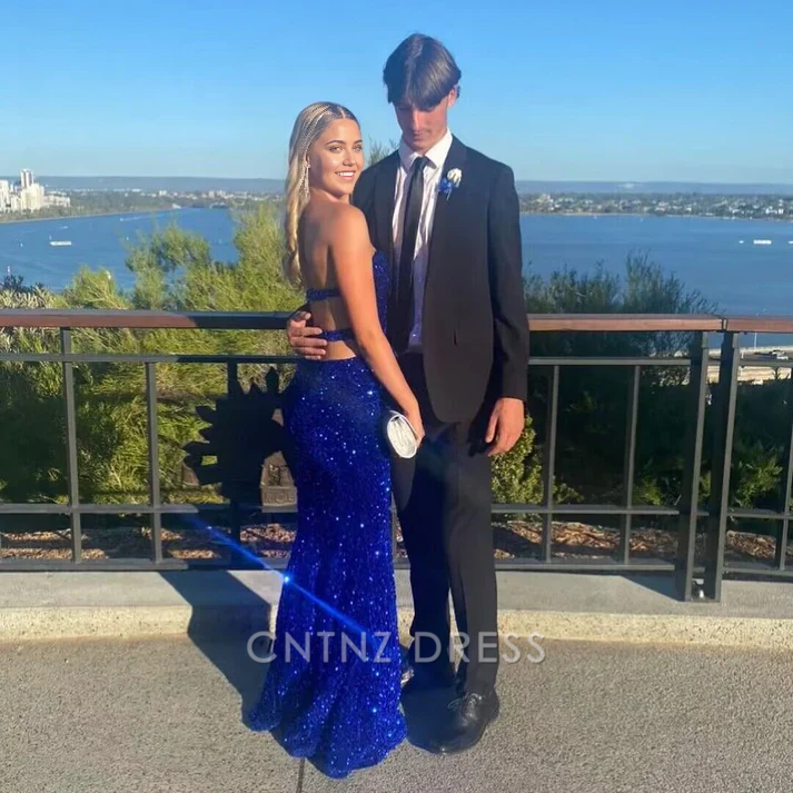 Wholesa Mermaid Beautiful Royal Blue Sequin formal dresses Bridesmaid Dresses evening gown Prom Dress With Split