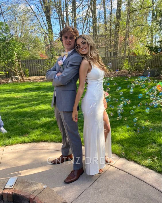 Wholesa Sheath Charming White formal dresses Bridesmaid Dresses evening gown Prom Dress With Split