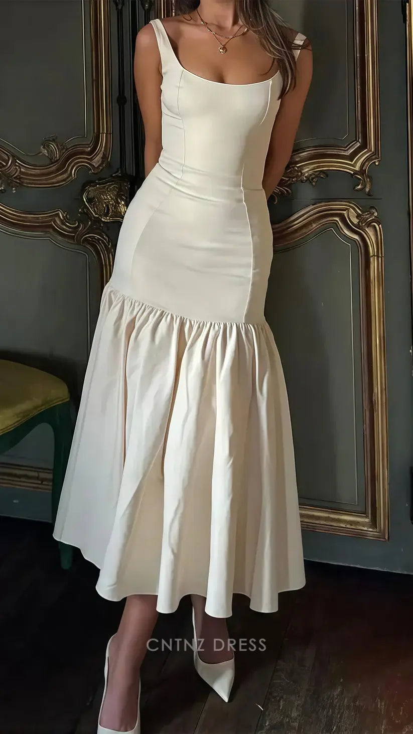 Wholesa Mermaid Crew Neck Pretty Satin Ivory formal dresses Bridesmaid Dresses evening gown Prom Dress