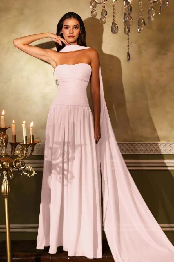 Chiffon A Line Strapless Sweetheart Neckline Sleeveless With Ruffles Pleated Elegant Evening Gowns Fashion Long Prom Dress