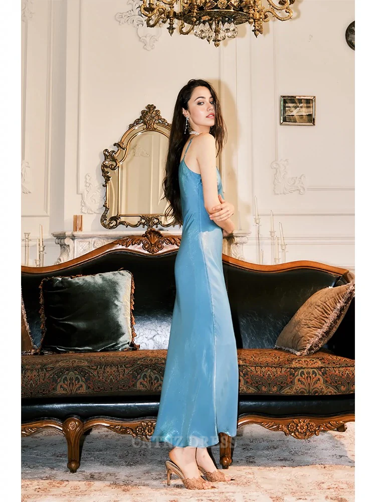 Wholesa Sheath Spaghetti Straps Sleeveless Ice Blue formal dresses Bridesmaid Dresses evening gown Prom Dress