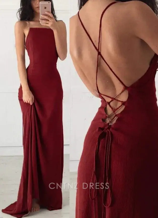 Wholesa Sheath Spaghetti Straps Backless Sexy Burgundy Long formal dresses Bridesmaid Dresses evening gown Prom Dress
