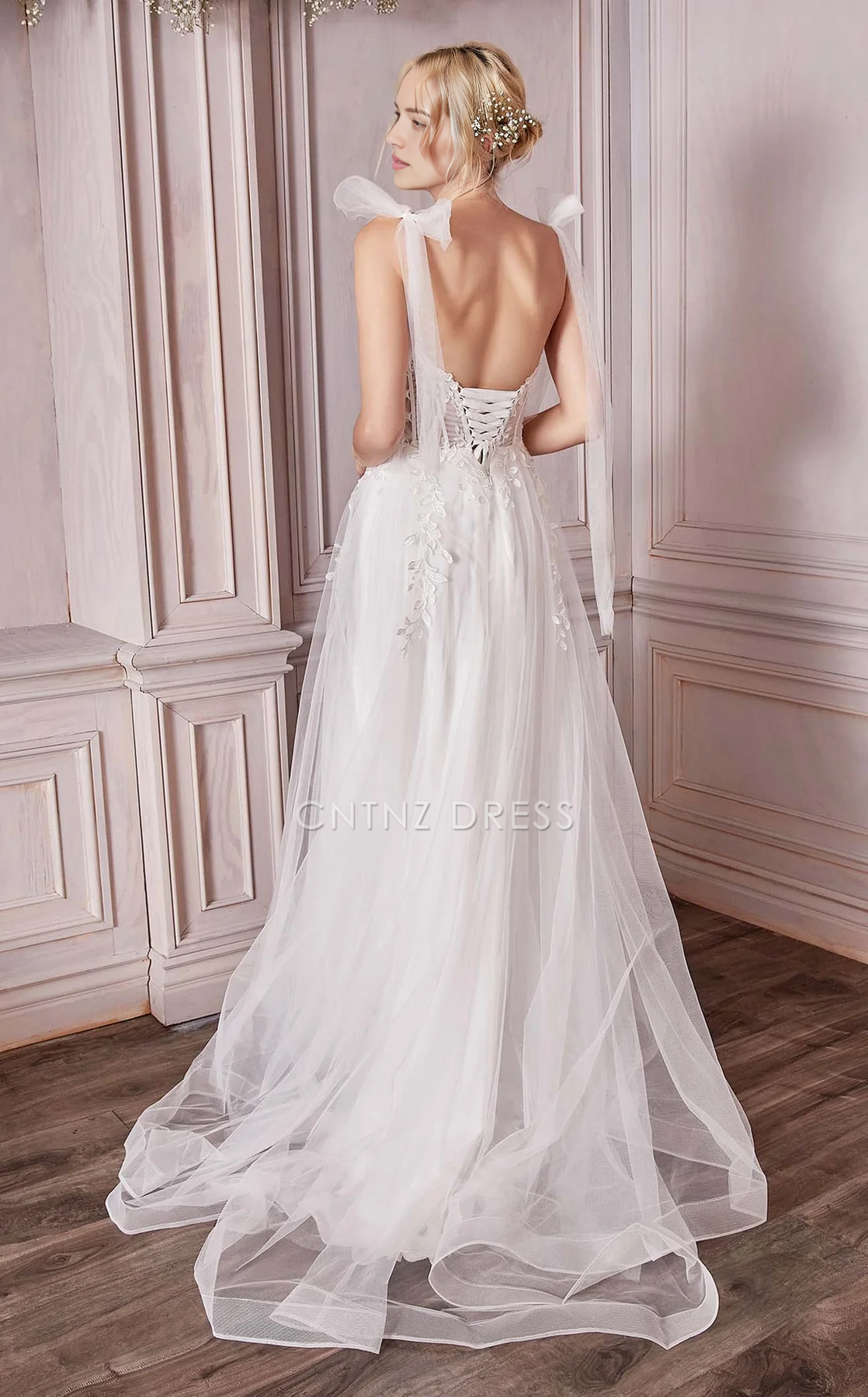 CNTNZ DRESS Fantastic A-Line Sweetheart Neckline Pleated Lace Applique Backless Slit Fashion Hot Sale Wedding Dress