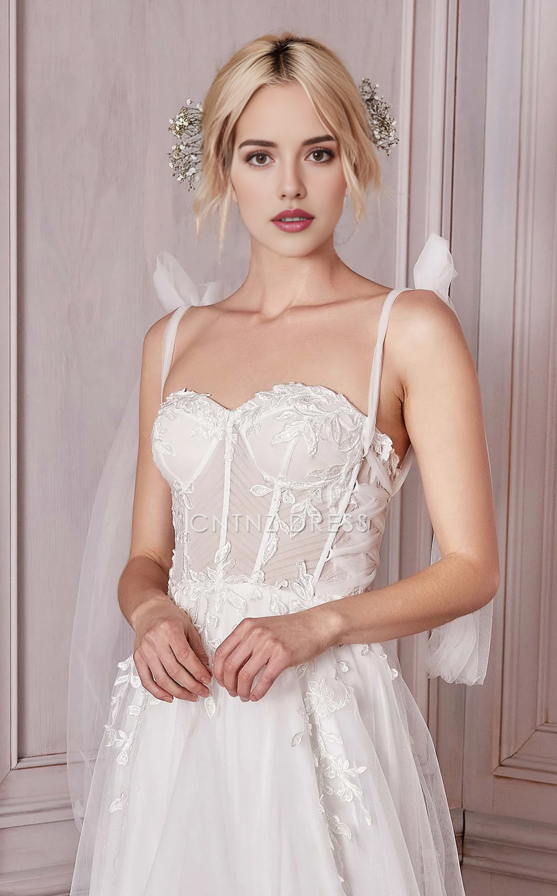 CNTNZ DRESS Fantastic A-Line Sweetheart Neckline Pleated Lace Applique Backless Slit Fashion Hot Sale Wedding Dress