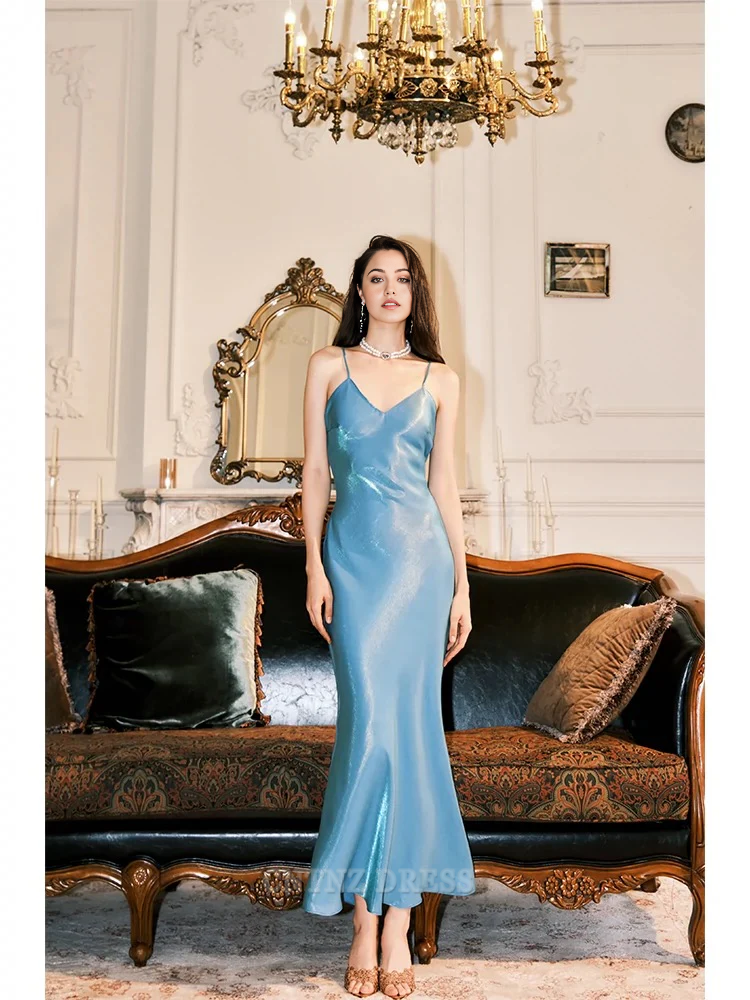 Wholesa Sheath Spaghetti Straps Sleeveless Ice Blue formal dresses Bridesmaid Dresses evening gown Prom Dress