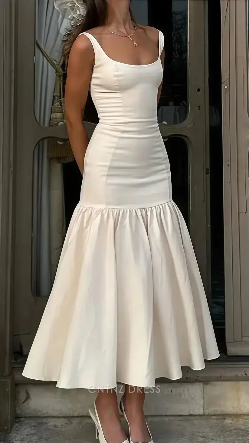 Wholesa Mermaid Crew Neck Pretty Satin Ivory formal dresses Bridesmaid Dresses evening gown Prom Dress