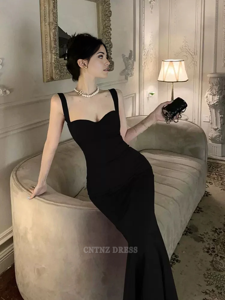 Wholesa Mermaid Sweetheart Straps Black Satin Long formal dresses Bridesmaid Dresses evening gown Prom Dress