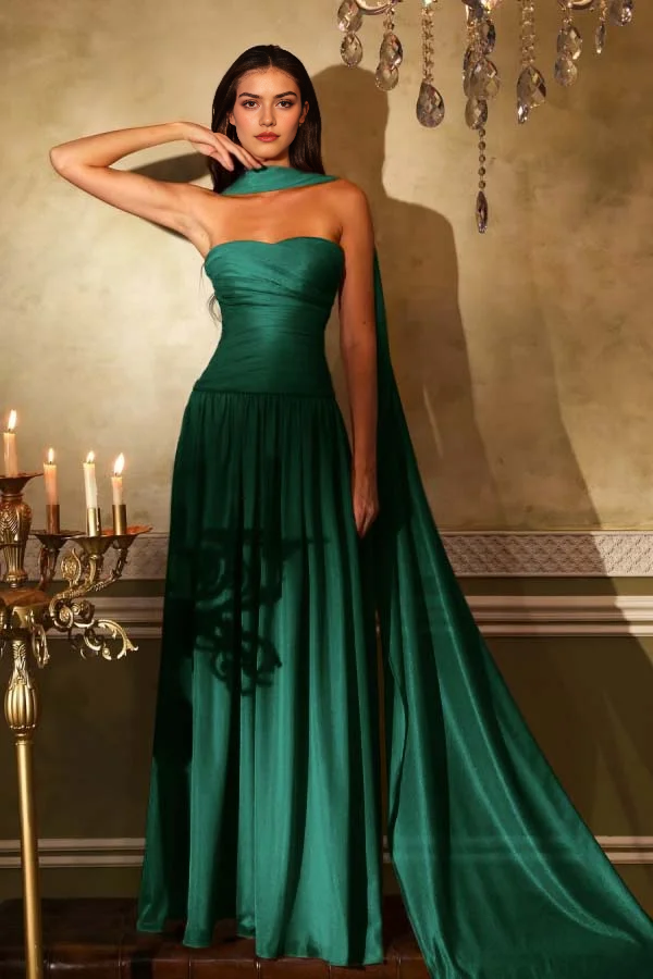 Chiffon A Line Strapless Sweetheart Neckline Sleeveless With Ruffles Pleated Elegant Evening Gowns Fashion Long Prom Dress