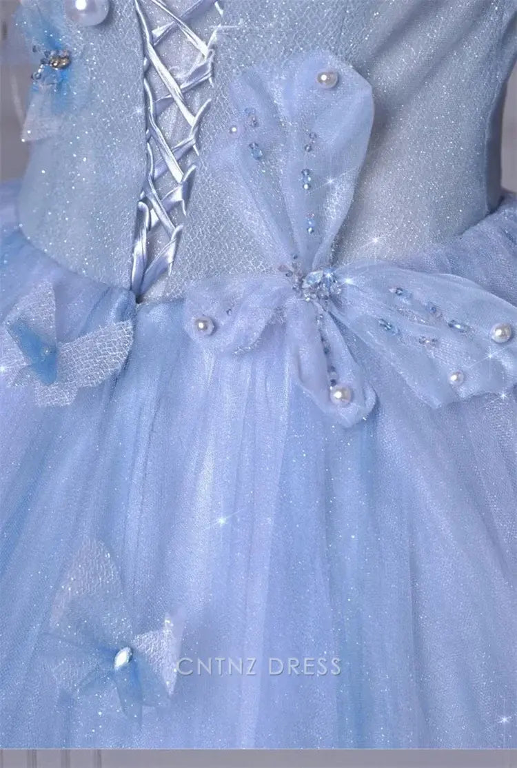 Wholesa A-Line Strapless Blue Tulle Long formal dresses Bridesmaid Dresses evening gown Prom Dress