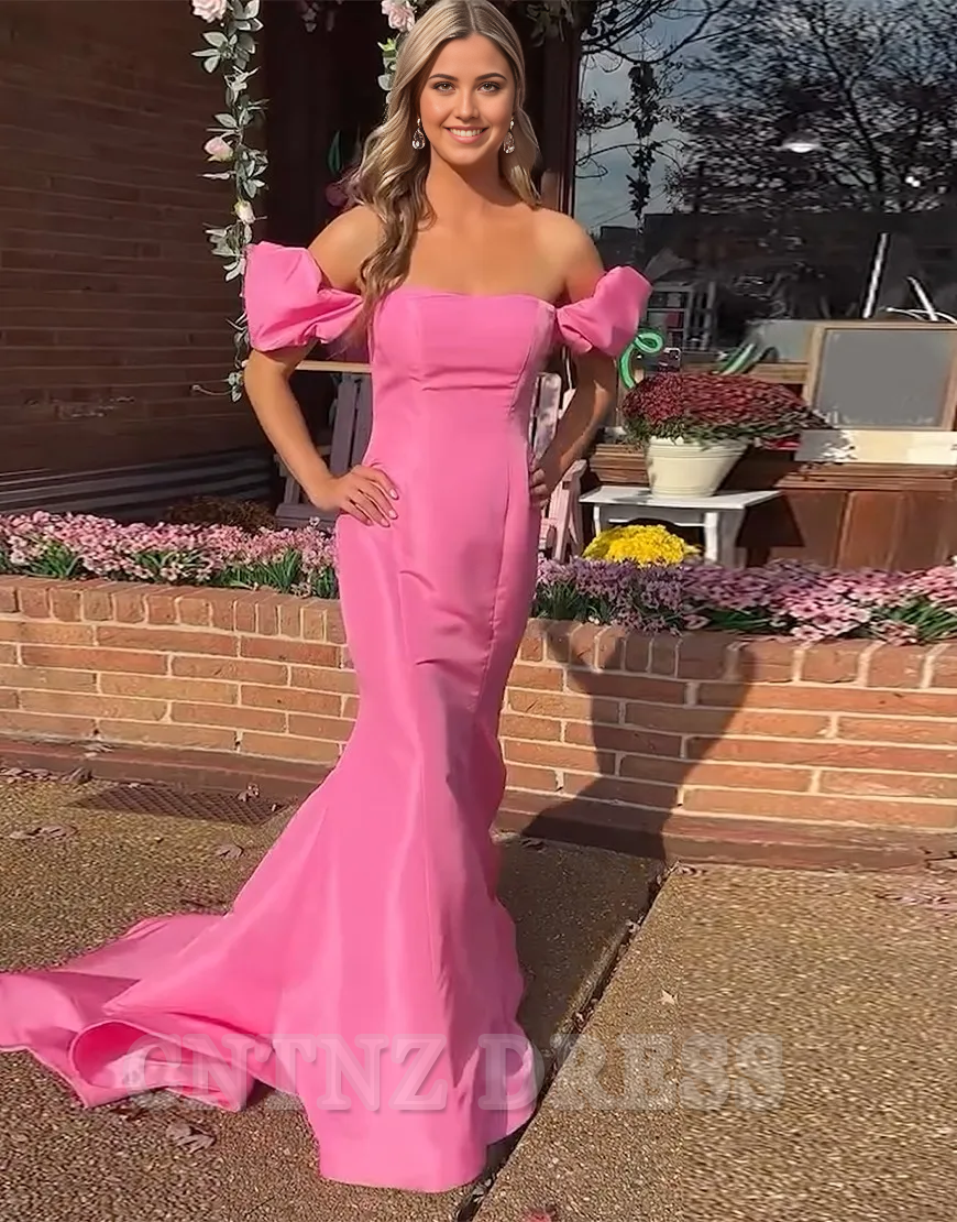 Wholesa Mermaid Off the Shoulder Pink Long formal dresses evening gown Prom Dress