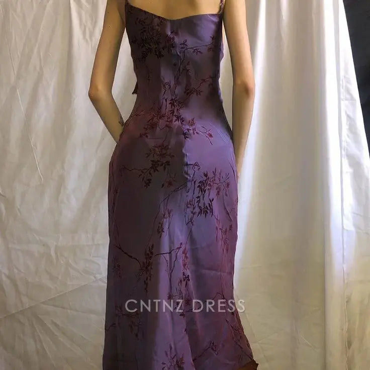 Wholesa Sheath Vintage Print Ruffles Purple Straps formal dresses Bridesmaid Dresses evening gown Prom Dress