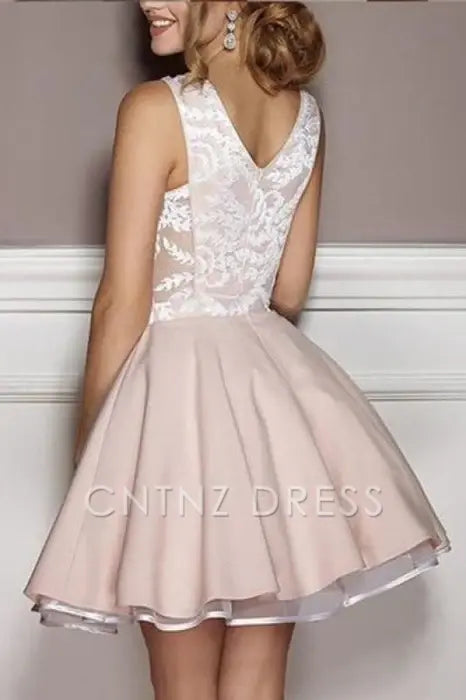 CNTNZ DRESS Hot Sale Short Prom Dress A-line Deep V-neck Sexy Appliques Sleeveless Junior Dresses Cute Homecoming Dress