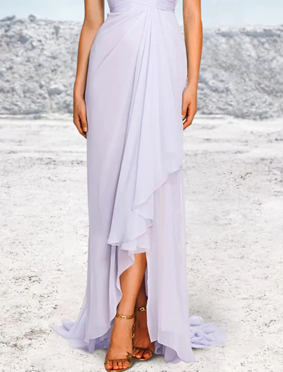 Wholesa A-Line Evening Gown Floral Dress Formal Asymmetrical Sleeveless One Shoulder Chiffon with Ruched Ruffles