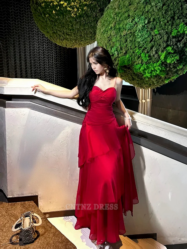 Wholesa Sheath Spaghetti Straps Red Long formal dresses Bridesmaid Dresses evening gown Prom Dress