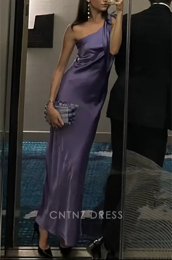 Wholesa Sheath One Shoulder Purple Long formal dresses Bridesmaid Dresses evening gown Prom Dress