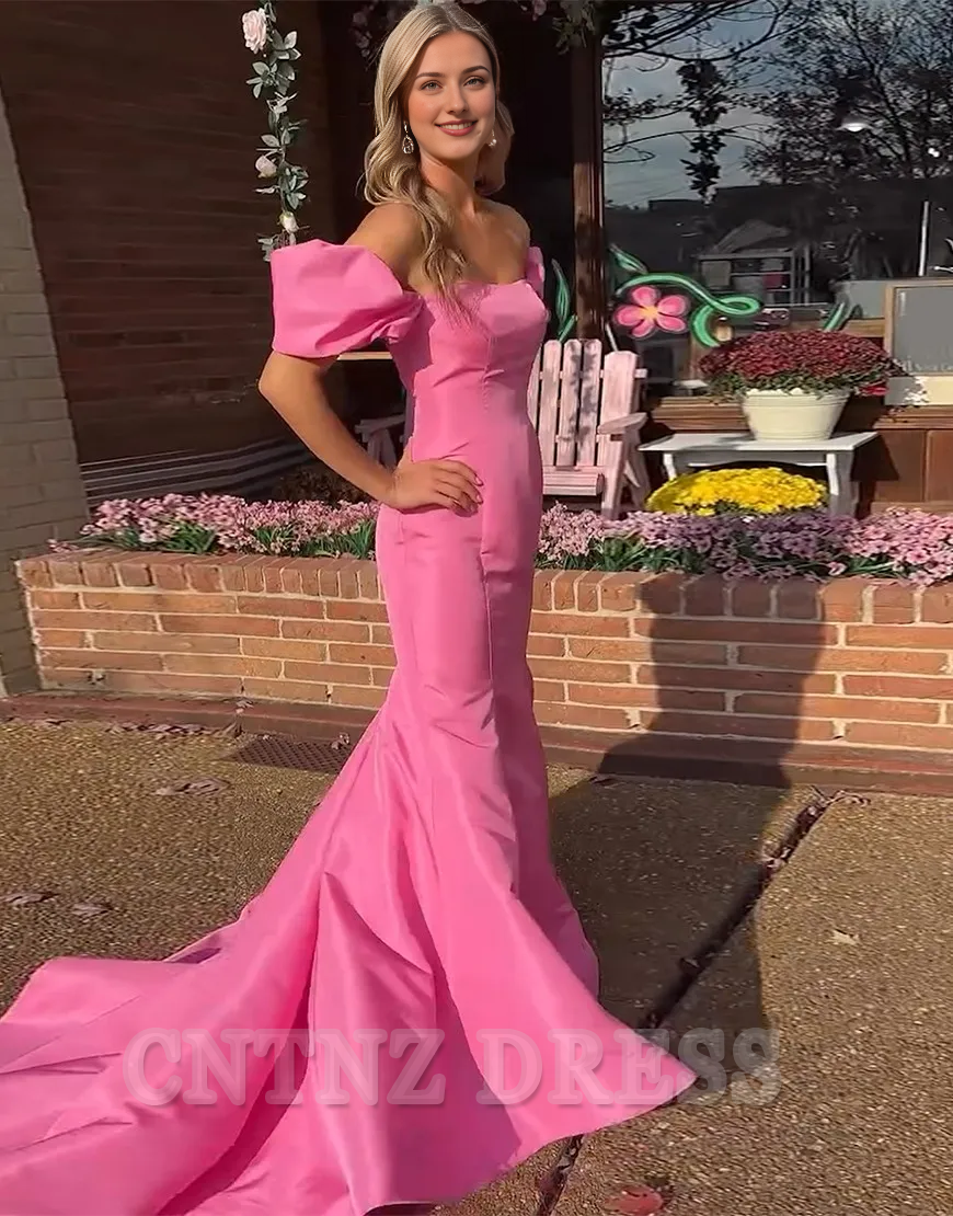 Wholesa Mermaid Off the Shoulder Pink Long formal dresses evening gown Prom Dress